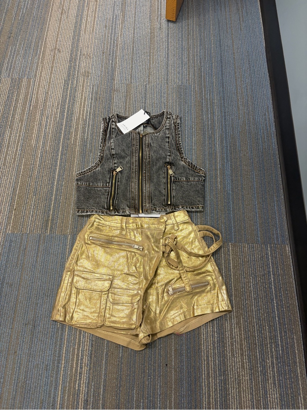AKIRA Gold Metallic Cargo Shorts